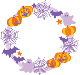 Halloween Wreath with Pumpkins and Ghosts Clipart