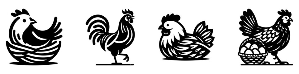 Modern Minimalist Farm Chicken Icon, Flat Silhouette of an Incubating Eggs Vector for Poultry Illustration Design