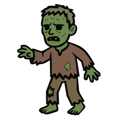 Cute Halloween Zombie Vector Illustration – Green Undead Cartoon