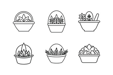 spa herbs basket line art vector illustration