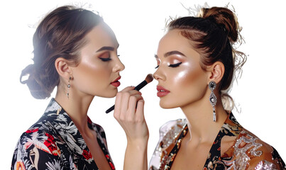 High-Fashion Beauty Shoot with Makeup Artist Adding Final Touches, Editorial Glam PNG