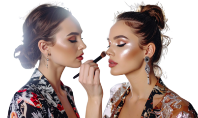 High-Fashion Beauty Shoot with Makeup Artist Adding Final Touches, Editorial Glam PNG