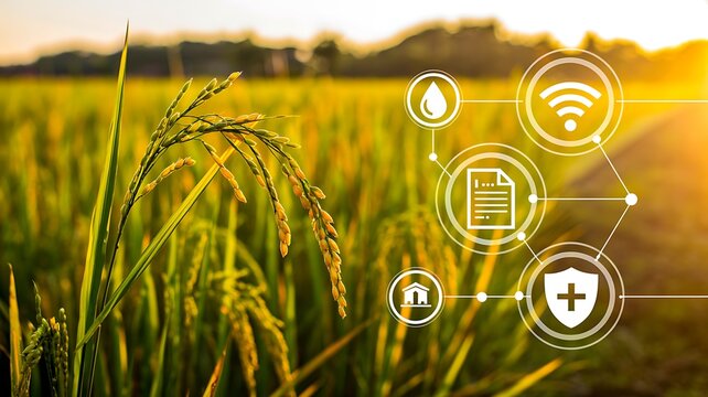Digital agriculture technology in a rice paddy field - Powered by Adobe