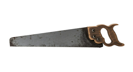 Vintage hand saw with a wooden handle isolated on transparent background, a classic tool for cutting wood, showcasing craftsmanship and utility