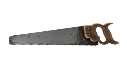 Vintage hand saw with a wooden handle isolated on transparent background, a classic tool for cutting wood, showcasing craftsmanship and utility