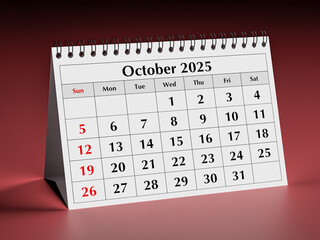 October 2025 calendar. One page of annual business desk monthly calendars