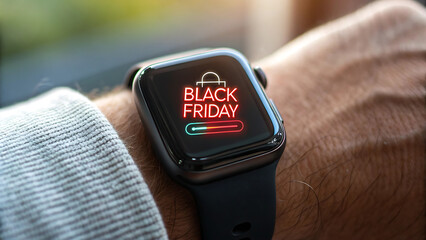 Smartwatch with Black Friday Banner on Screen