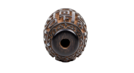 Antique wooden bead isolated on transparent background, a vintage decorative object with intricate carvings and patterns, ethnic and tribal art