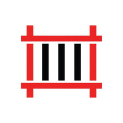 Fence Icon, Red and Black Minimalist Barrier Design