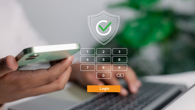 Cyber security login with smartphone and laptop two factor authentication concept