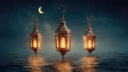 Illuminated lanterns night sea