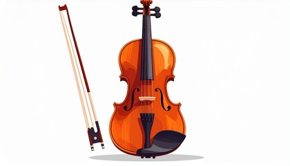 Fototapeta premium A vector illustration of a violin with bow flat musical style isolated on white background 