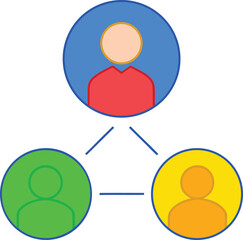 Three stylized people icons connected by lines connection network vector illustration EPS file download.
