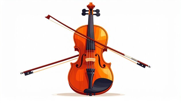 A vector illustration of a violin with bow flat musical style isolated on white background
