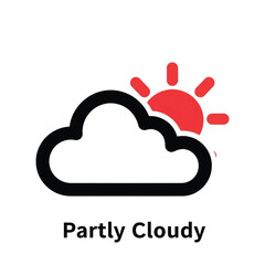 Partly Cloudy Weather Icon, Red Sun and Black Cloud
