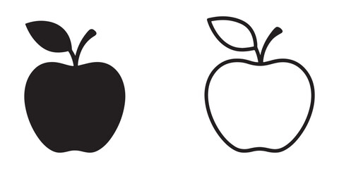 Two simple apple icons black and white simple fruit graphic design elements