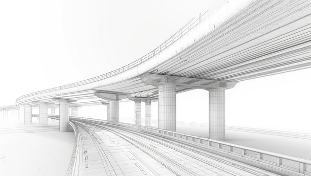Wireframe drawing showing elevated roadways. Ideal for engineering presentation