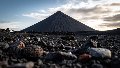 Black Volcano and Volcanic Rock Landscape