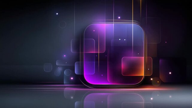 abstract background  purple squre geometric shape futuristic technology theme with neon light glow on metallic dark background