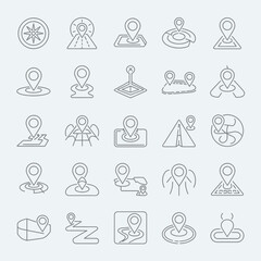Naklejka premium 30 minimalist outline location and navigation icons vector pack for ui and web design silhouette white background