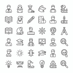 Set of 50 different black learning and education vector icons for scalable illustrations silhouette white background