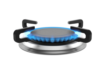 Kitchen gas stove burner with blue flame isolated for cooking, heating, appliance, energy, flame, domestic, efficient, reliable, and household.