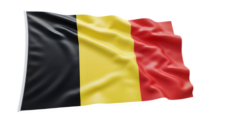 Waving flag of belgium isolated on transparent background, a symbol of patriotism