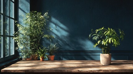 Indoor plants sunlight wooden table