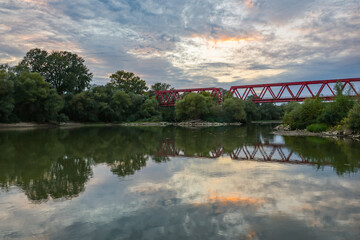 Railway bridge over River Mures in Arad, Romania, Europe