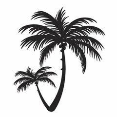 Striking silhouette vector illustration of two palm trees scalable graphic design for tropical themes silhouette white background