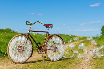 Fototapeta premium Dandelion-wheeled Bicycle on Path
