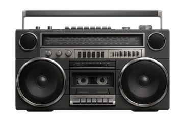 Vintage boombox with dual cassette deck, radio tuner, and equalizer.
