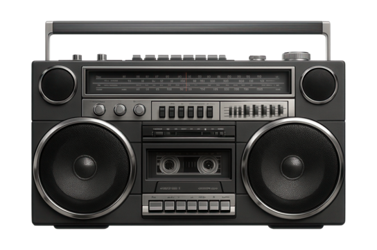 Vintage boombox with dual cassette deck, radio tuner, and equalizer.