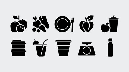 Stylish food and diet silhouette icons vector illustration scalable eps icon set silhouette white background
