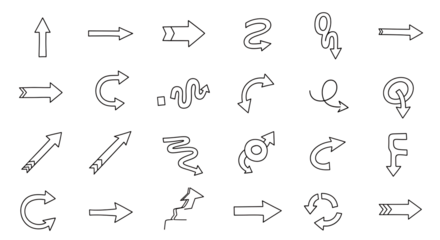 Collection of various arrow shapes and pointers in different styles isolated on white background