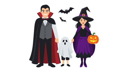 Halloween Family in Costume: A family embraces the spirit of Halloween, dressed in whimsical costumes that spark laughter and conjure childhood memories of trick-or-treating. 