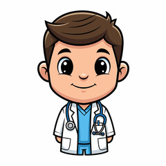 Fototapeta premium Cartoon Doctor with Stethoscope and White Coat Smiling with Big Eyes 1.