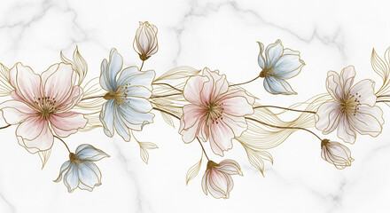 Abstract Floral Wallpaper with Gold Detailing and Marble Background. 3D relief wallpaper with Majestic 3D Wall Mural. floral landscapes. 3d floral art, floral wallpaper, Luxurious textile tile wall
