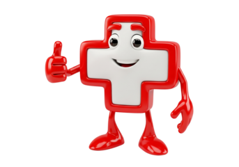 Happy Red Cross Mascot Giving Thumbs Up - Symbol of Health, Wellness & Quality Medical Care