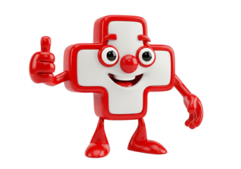 Friendly 3D Medical Cross Character Giving Thumbs Up - Symbol of Health, First Aid, and Positive Support