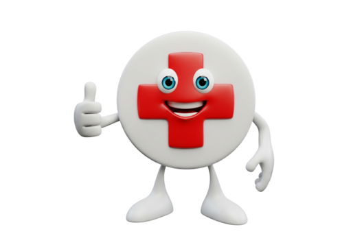 Happy Red Cross Mascot Giving Thumbs Up for Health & Medical Care