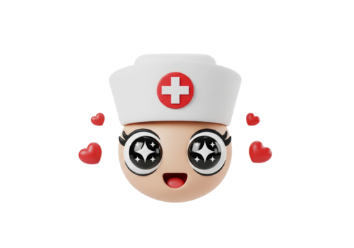 Adorable 3D Nurse Icon with Hearts - Healthcare Love and Compassion