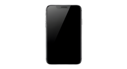 Black frameless smartphone with blank screen isolated on transparent background