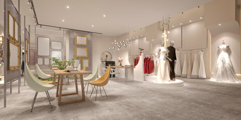 3D Render of Luxury Stylish Fashion Shop, Cloth Store