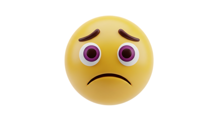 A 3d rendered yellow egg with a sad face and purple eyes isolated on white background