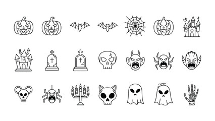 Halloween Icons: A collection of eerie, yet elegant icons that encompass the spirit of All Hallows' Eve, from jack-o'-lanterns and bats to haunted houses, creating a spooky charm for any design. 