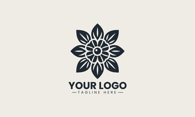 Obraz premium Beautiful minimalist black silhouette of a five-petaled tropical flower creates a clean and elegant vector logo illustration