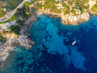 Aerial view of Cala Spinosa beach in Capo Testa
