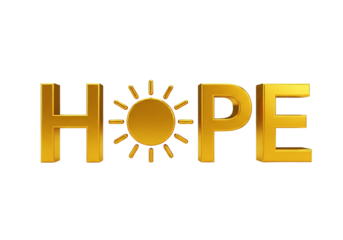 Shining Golden HOPE Word with Sun Icon - Symbol of Optimism, Bright Future, and New Beginnings in 3D Render
