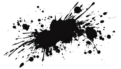 Fototapeta premium Abstract black ink splatter with dynamic drips and splashes on a white background. evoking creativity and artistic expression. suitable for use in design projects or backgrounds
